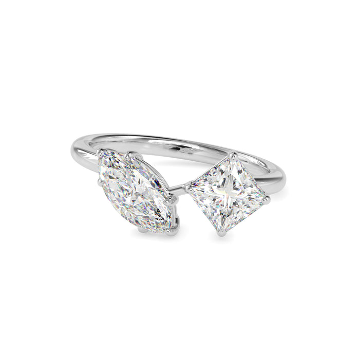 marquise and princess toi et moi lab-grown diamond ring in white gold