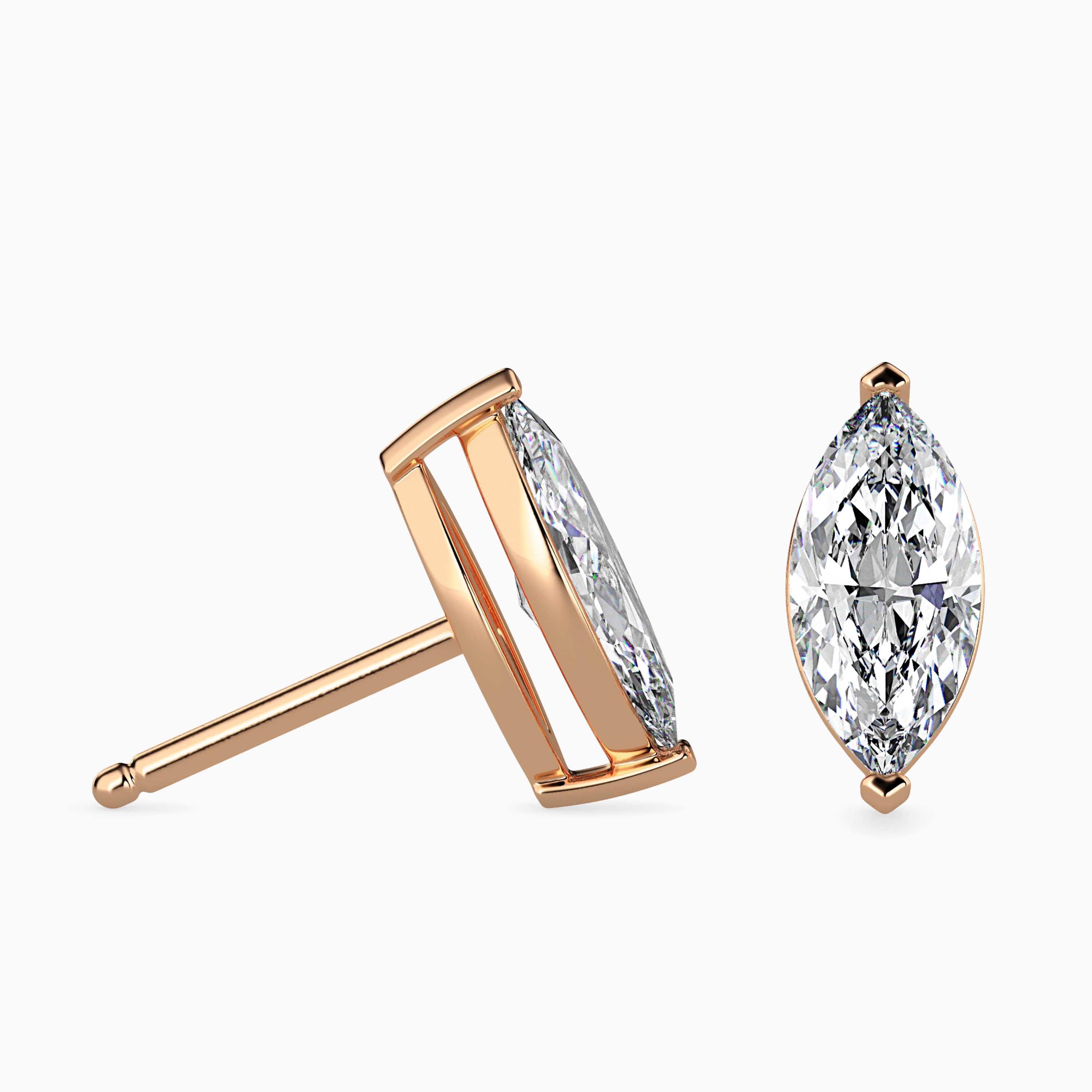 marquise prong set diamond stud earrings in rose gold