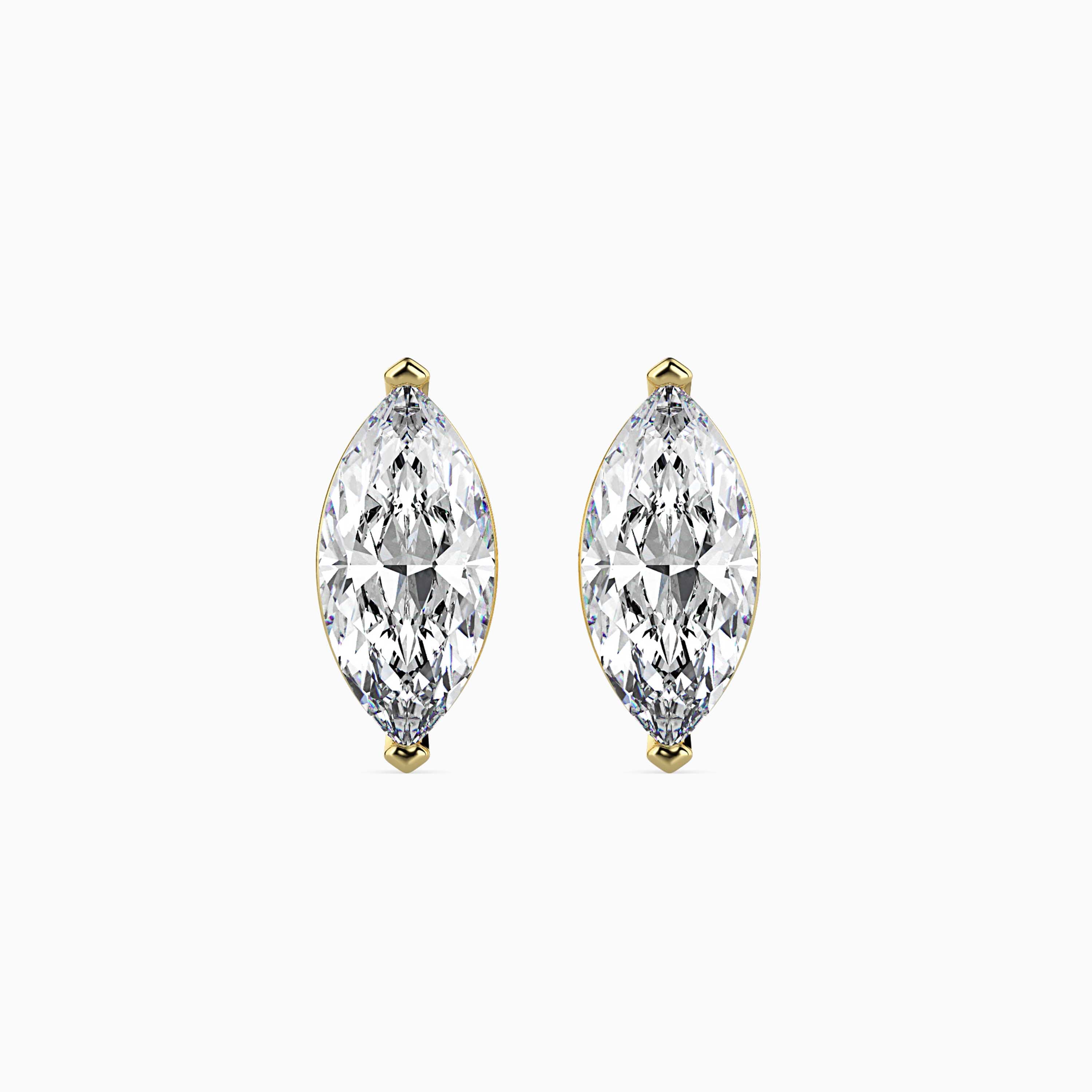 marquise prong set diamond stud earrings in yellow gold