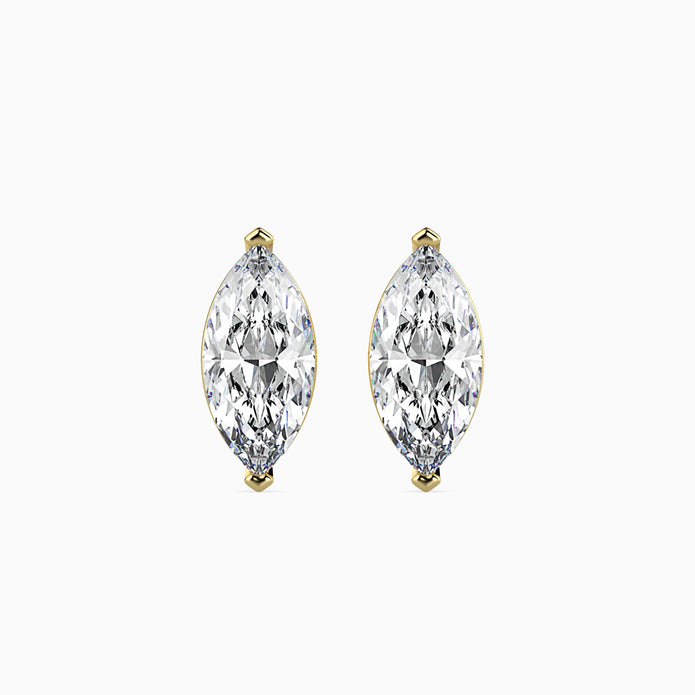 marquise prong set diamond stud earrings in yellow gold