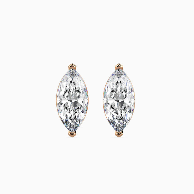 marquise prong set diamond stud earrings in rose gold