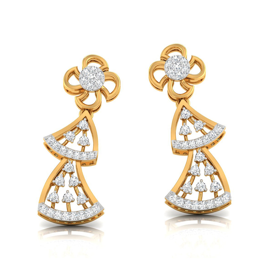 round diamond dangler earrings in yellow gold