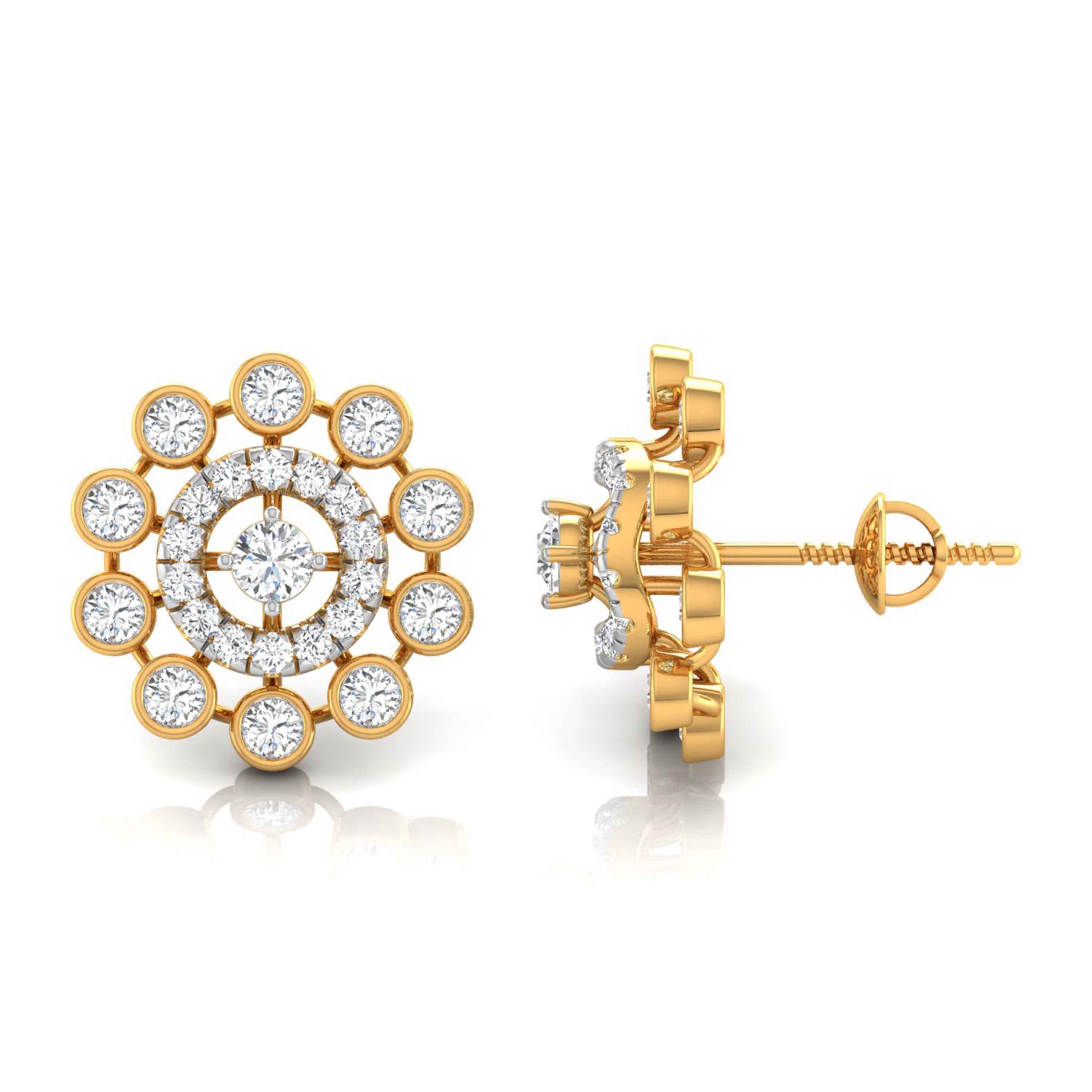 round diamond stud earrings in yellow gold