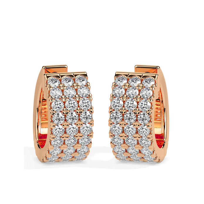 multi row pave diamond hoop earrings in rose gold