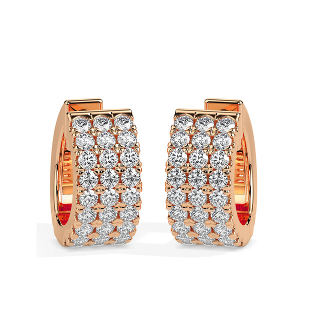 multi row pave diamond hoop earrings in rose gold