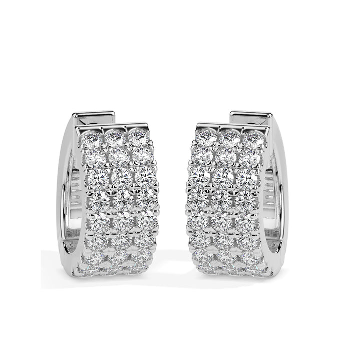 multi row pave diamond hoop earrings in white gold