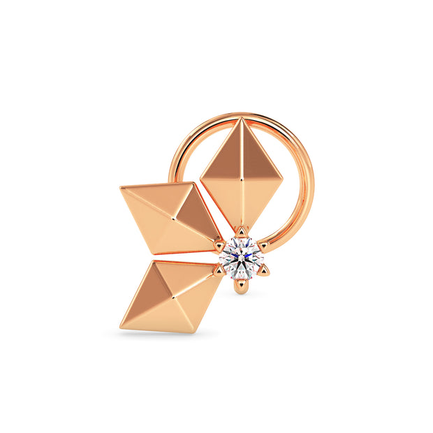 0.02Ct Three Pyramid Round Lab-Grown Diamond Gold Wire Coil Back Stud Nosepins