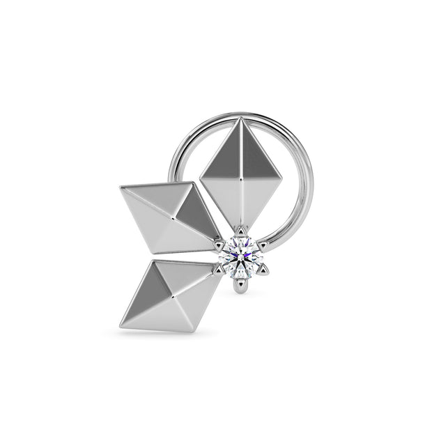 0.02Ct Three Pyramid Round Lab-Grown Diamond Gold Wire Coil Back Stud Nosepins
