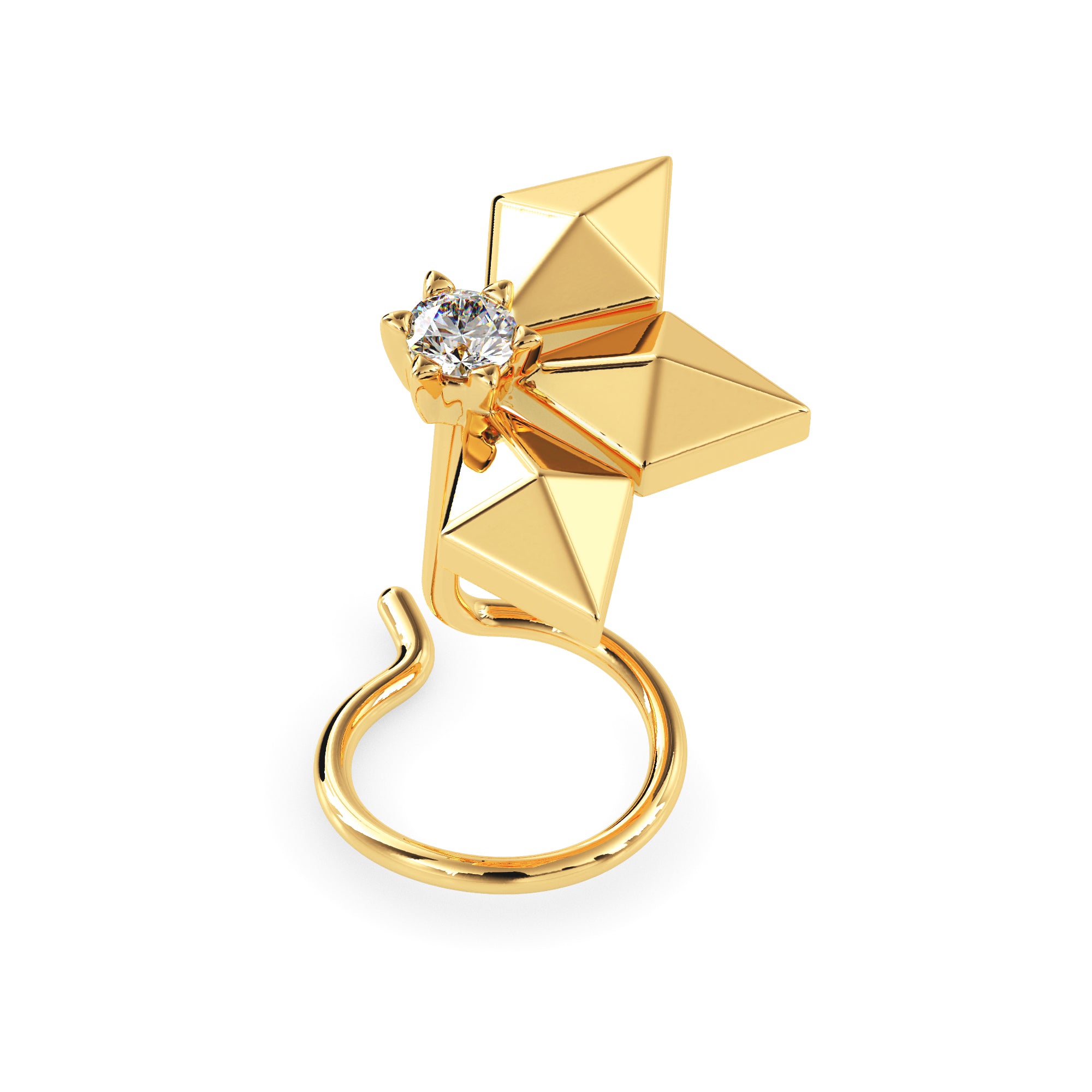 0.02Ct Three Pyramid Round Lab-Grown Diamond Gold Wire Coil Back Stud Nosepins