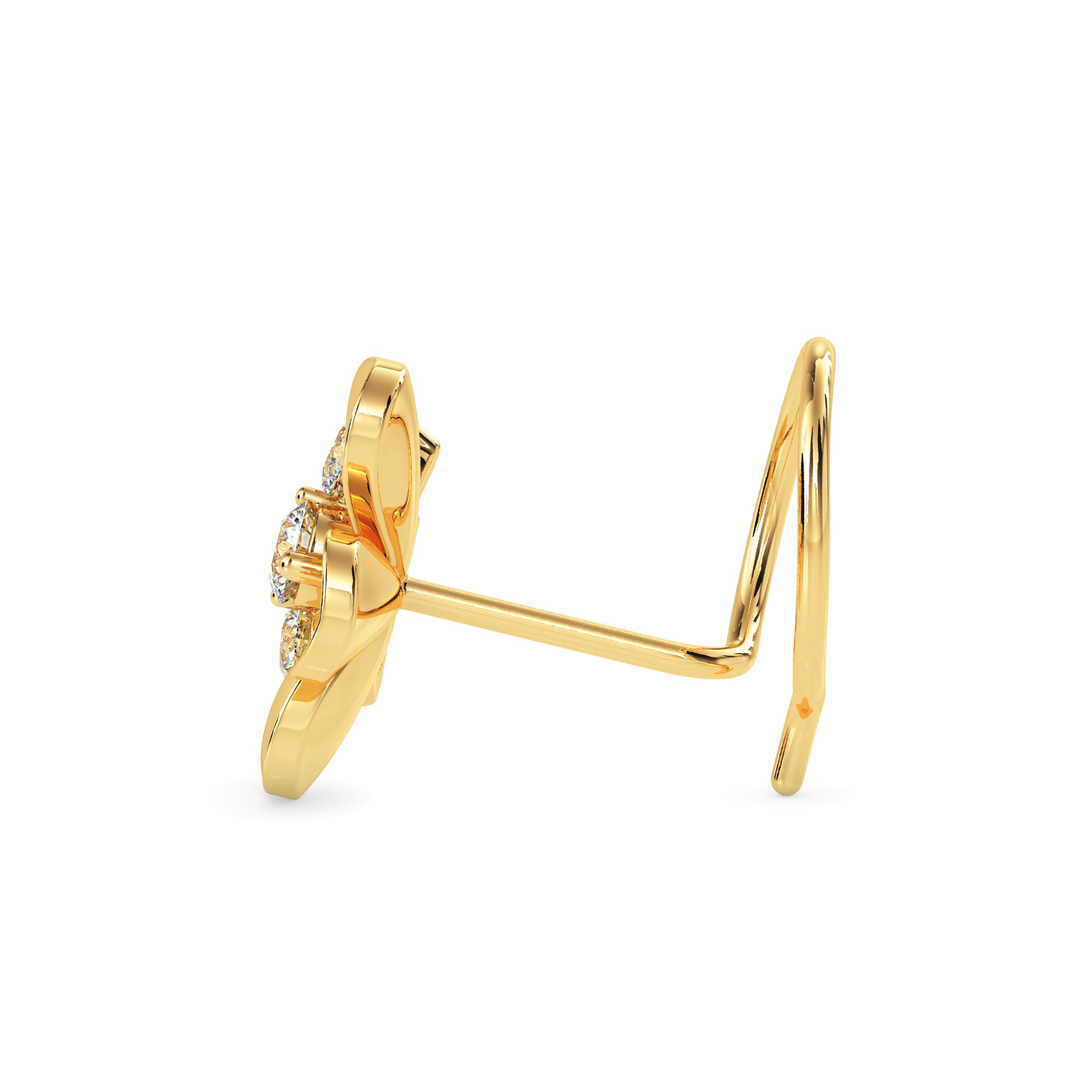 0.06Ct Flower Shape Round Lab-Grown Diamond Gold Wire Coil Back Stud Nosepins