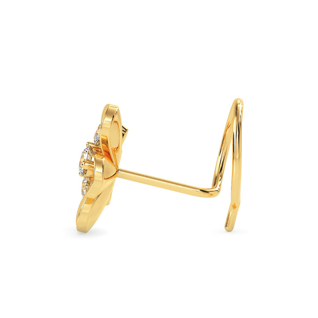 0.06Ct Flower Shape Round Lab-Grown Diamond Gold Wire Coil Back Stud Nosepins