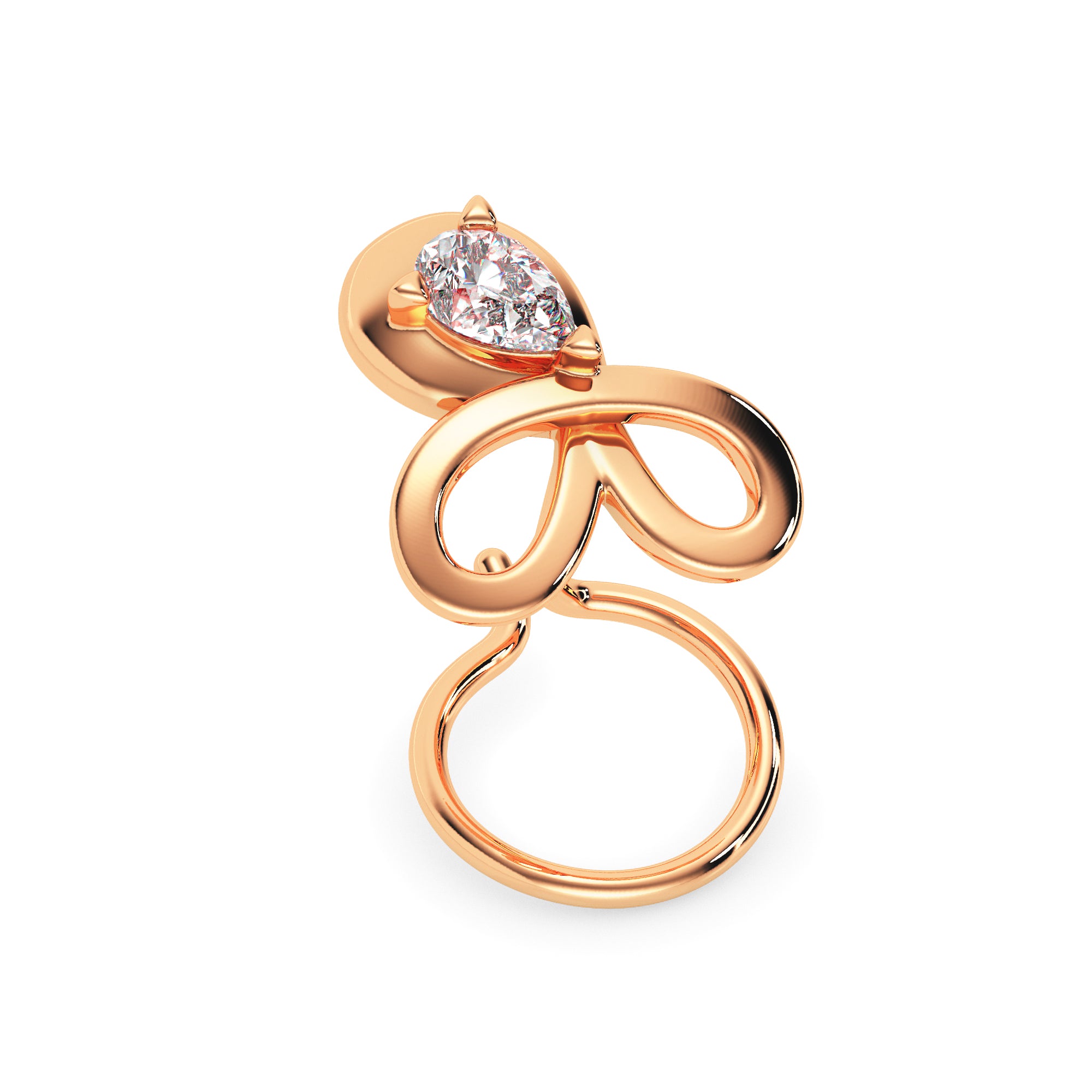 0.06Ct Pear Prong Lab-Grown Diamond Gold Wire Coil Back Stud Nosepins
