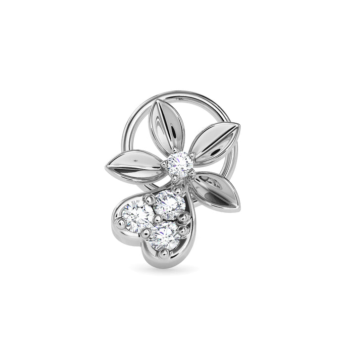 0.05Ct Leaf Style Flower Lab-Grown Diamond Gold Wire Coil Back Stud Nosepins