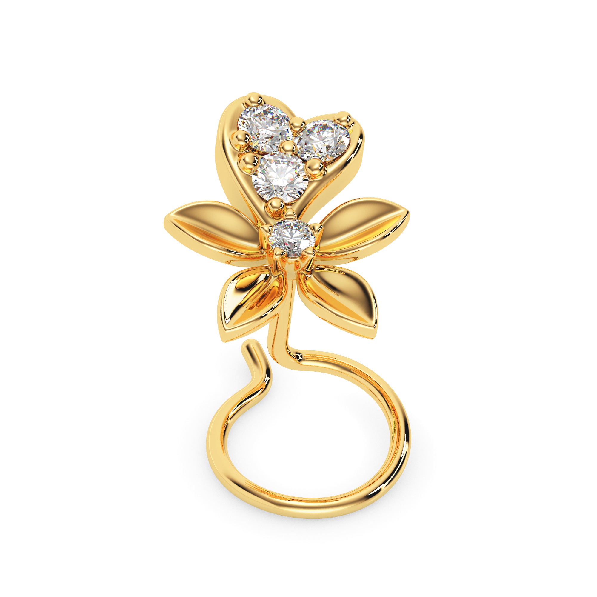 0.05Ct Leaf Style Flower Lab-Grown Diamond Gold Wire Coil Back Stud Nosepins