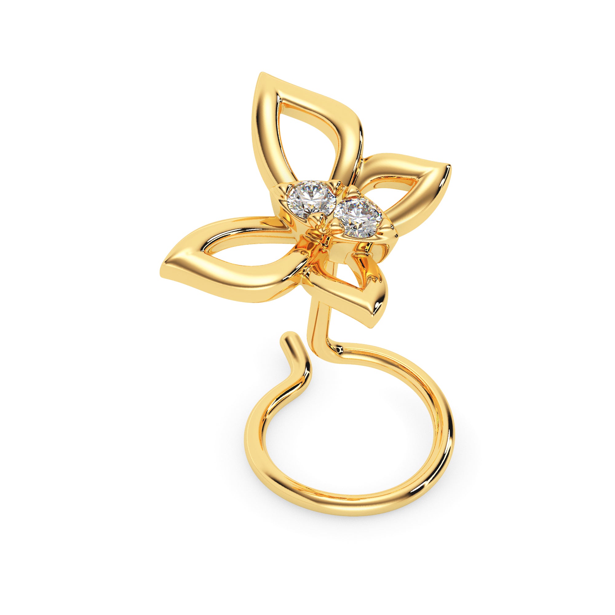 0.02Ct Butterfly Shape Round Lab-Grown Diamond Gold Wire Back Stud Nosepins