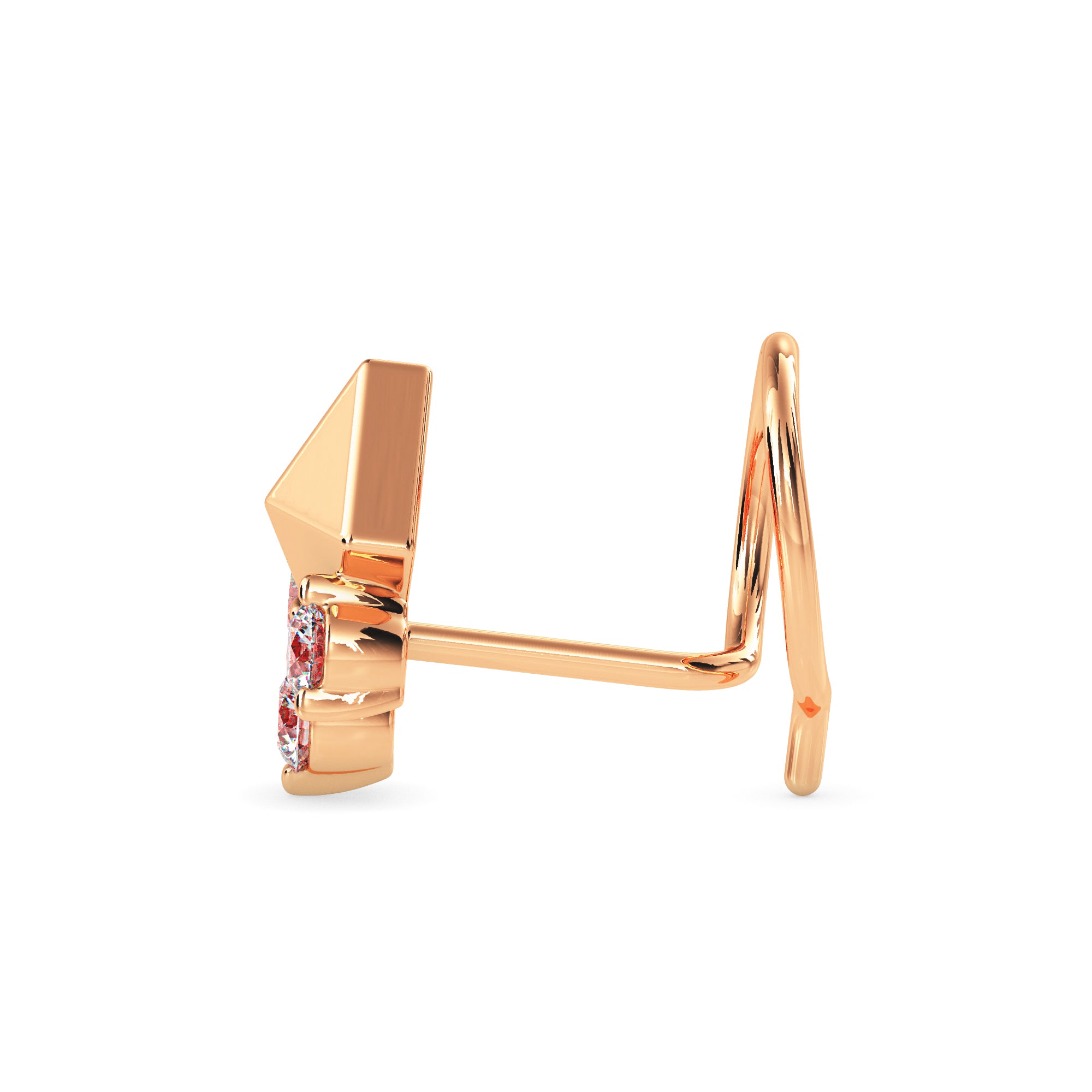 0.06Ct Pyramid Style Round Lab-Grown Diamond Gold Wire Back Stud Nosepins