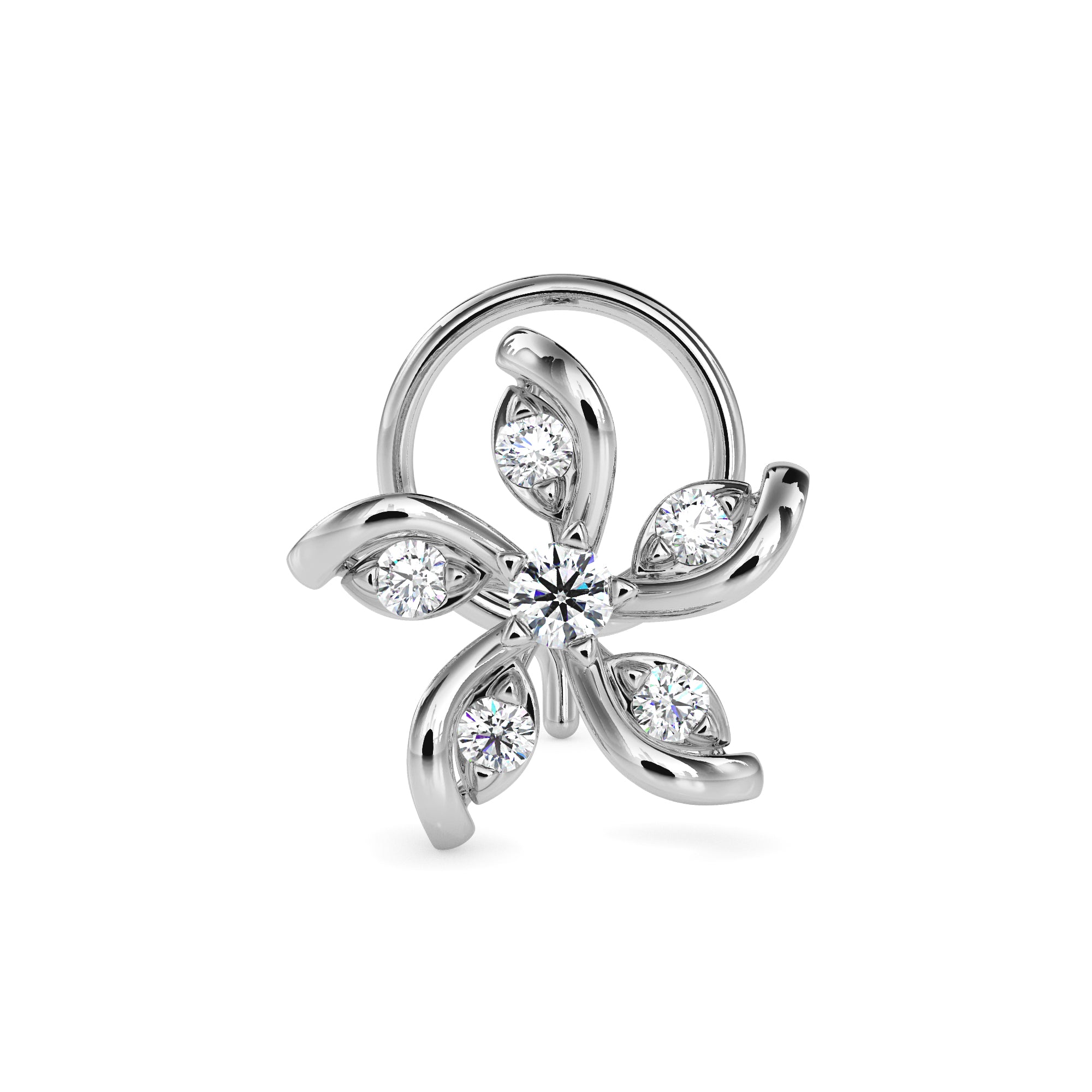 0.05Ct Floral Swirl Style Lab-Grown Diamond Gold Wire Back Stud Nosepins