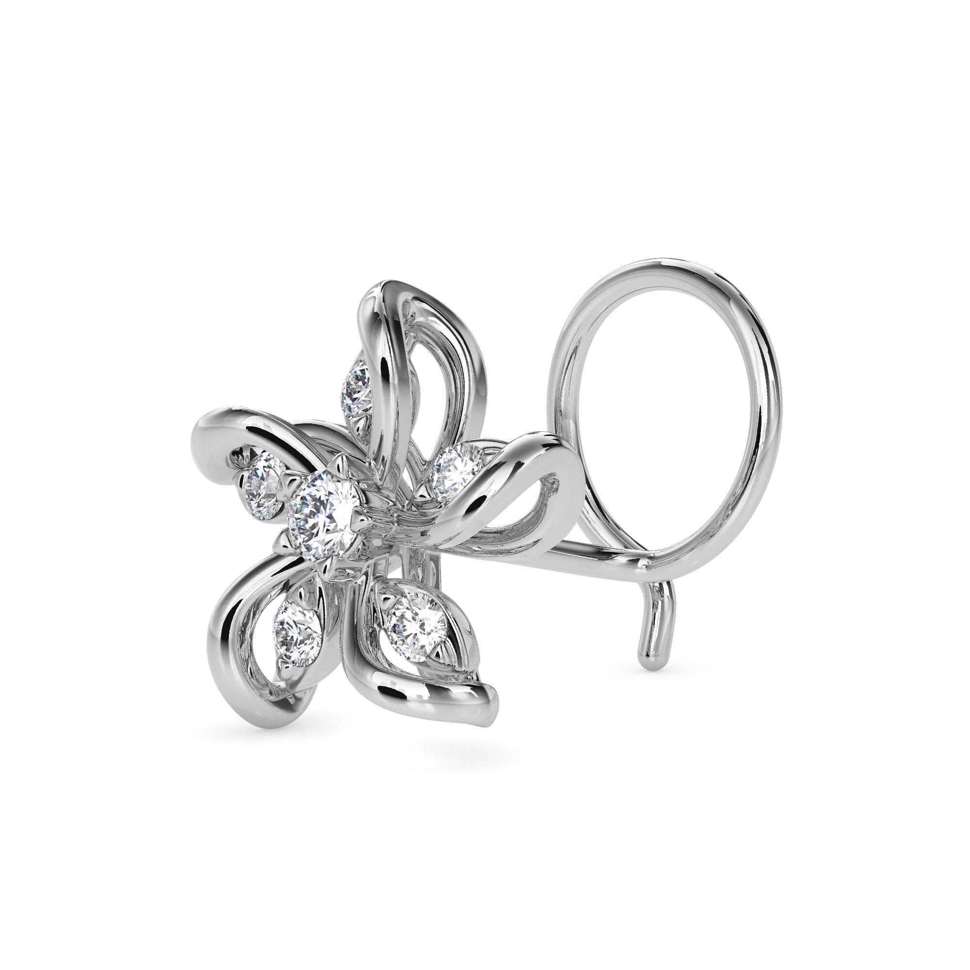 0.05Ct Floral Swirl Style Lab-Grown Diamond Gold Wire Back Stud Nosepins