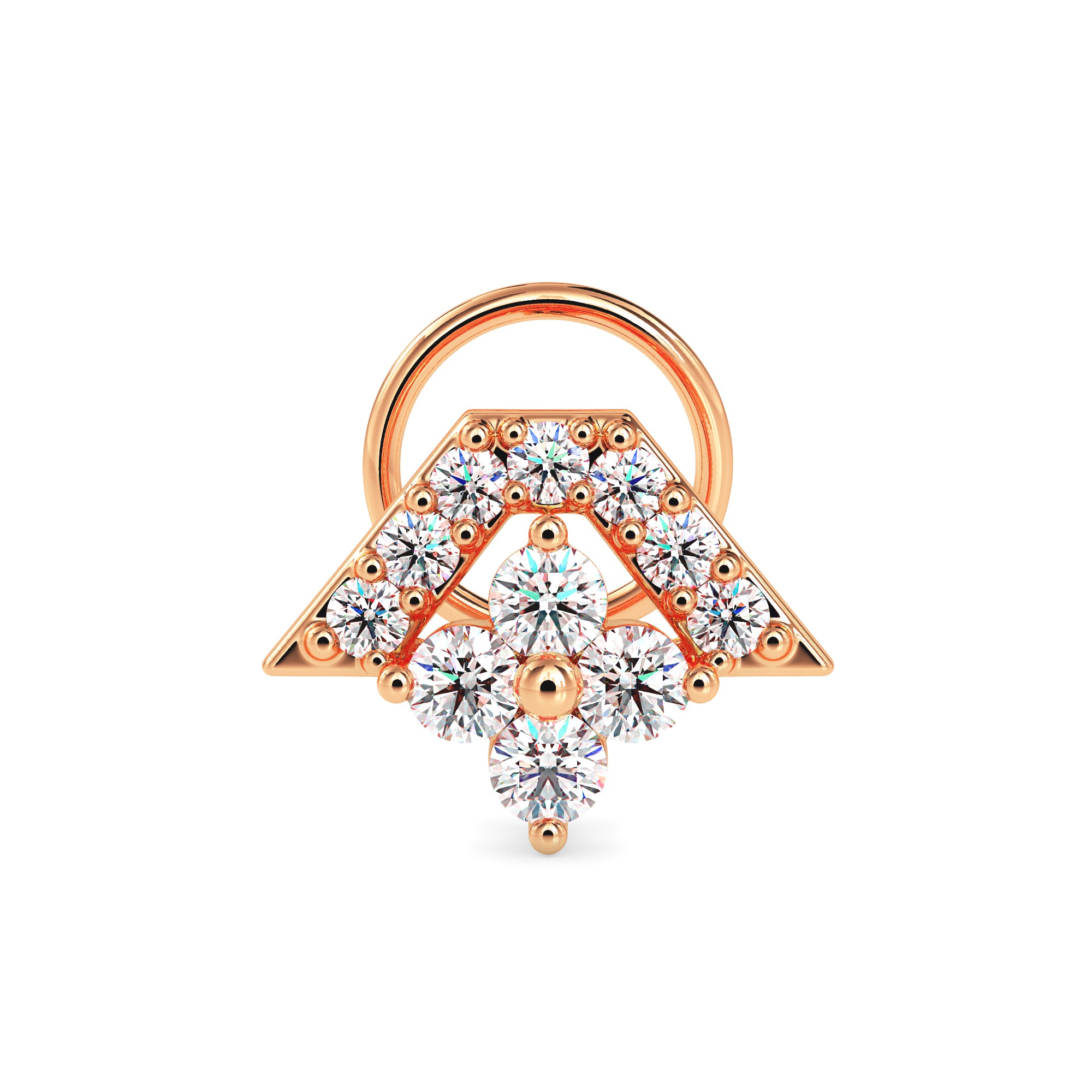 0.12Ct Triangle Halo Floral Cluster Lab-Grown Diamond Gold Wire Back Stud Nosepins