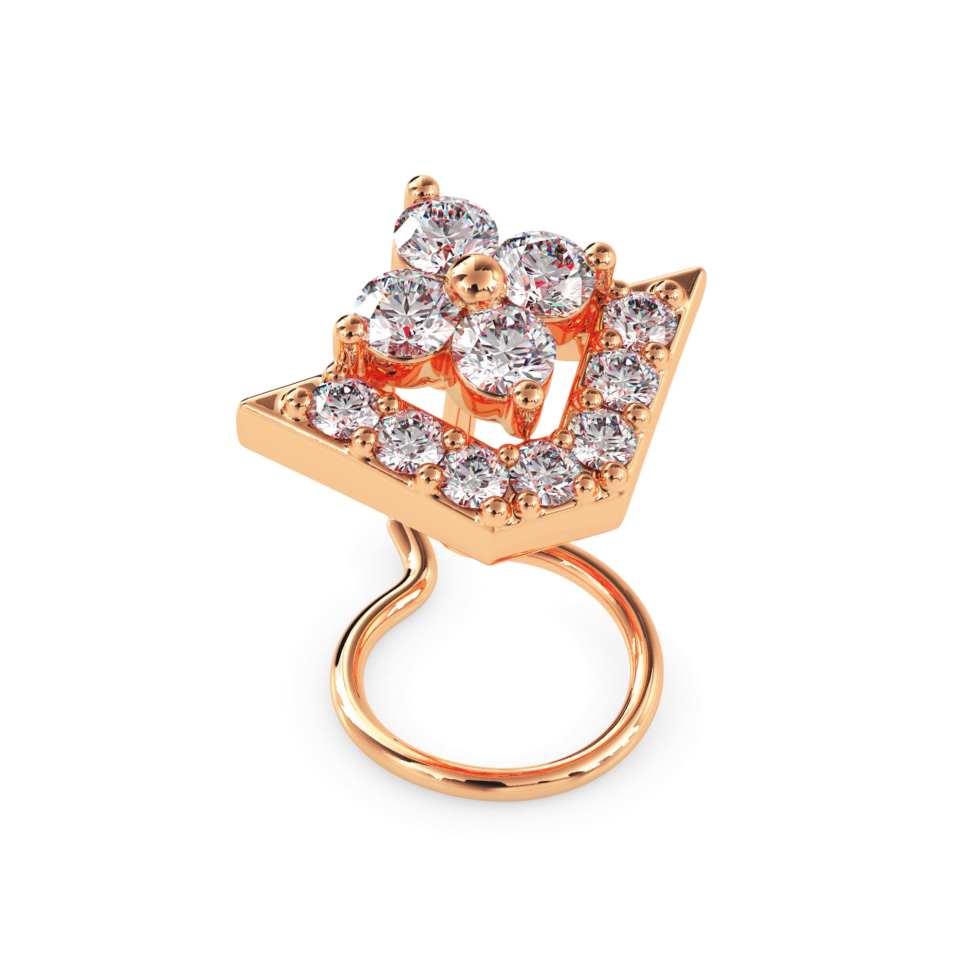 0.12Ct Triangle Halo Floral Cluster Lab-Grown Diamond Gold Wire Back Stud Nosepins