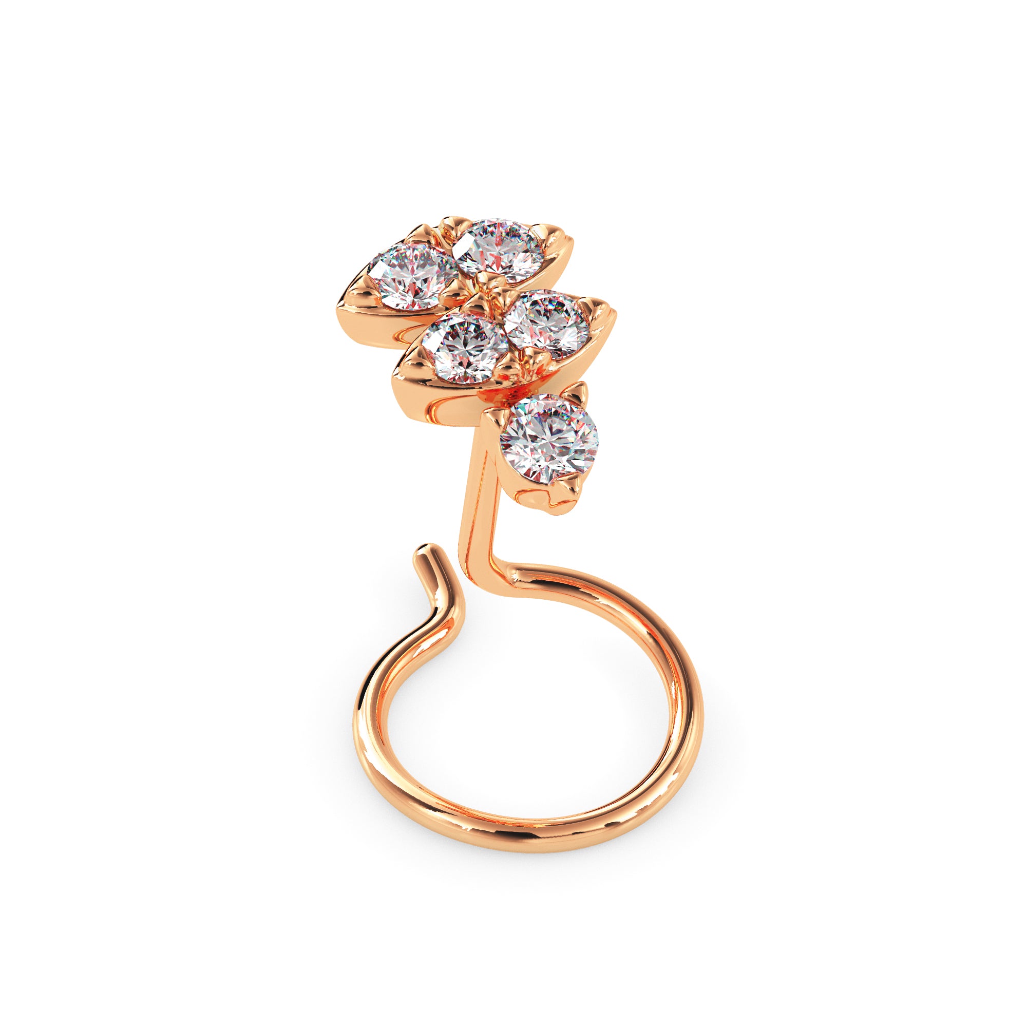 0.06Ct Round Triangle Shape Prong Lab-Grown Diamond Gold Wire Back Stud Nosepins