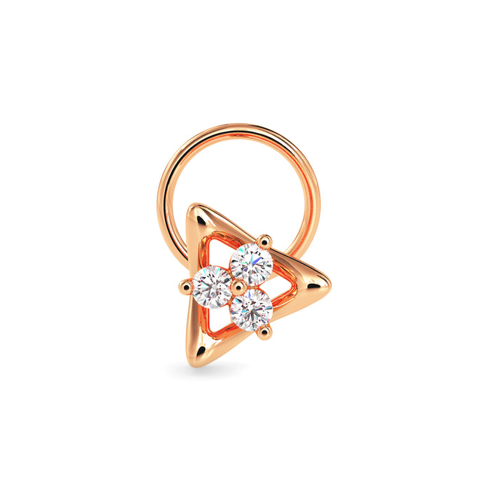 0.04Ct Triangle Round Three Stone Lab-Grown Diamond Gold Wire Back Stud Nosepins