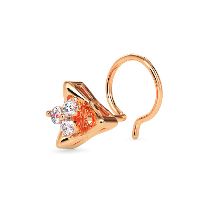 0.04Ct Triangle Round Three Stone Lab-Grown Diamond Gold Wire Back Stud Nosepins