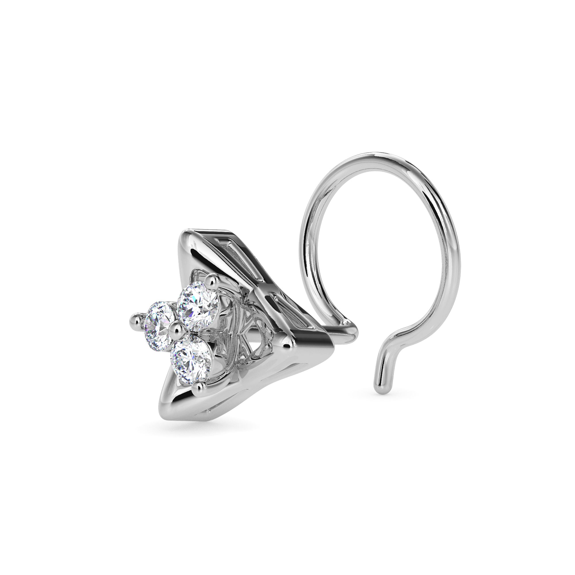 0.04Ct Triangle Round Three Stone Lab-Grown Diamond Gold Wire Back Stud Nosepins