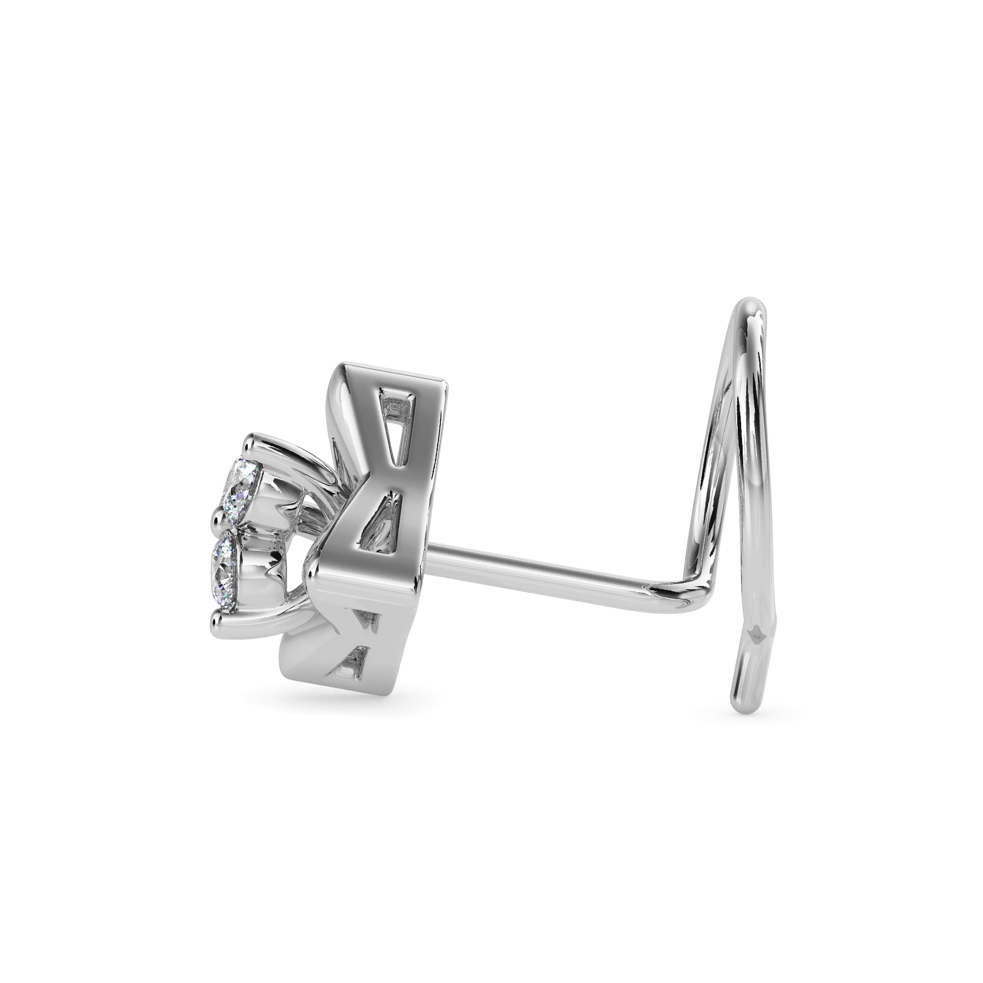 0.04Ct Triangle Round Three Stone Lab-Grown Diamond Gold Wire Back Stud Nosepins