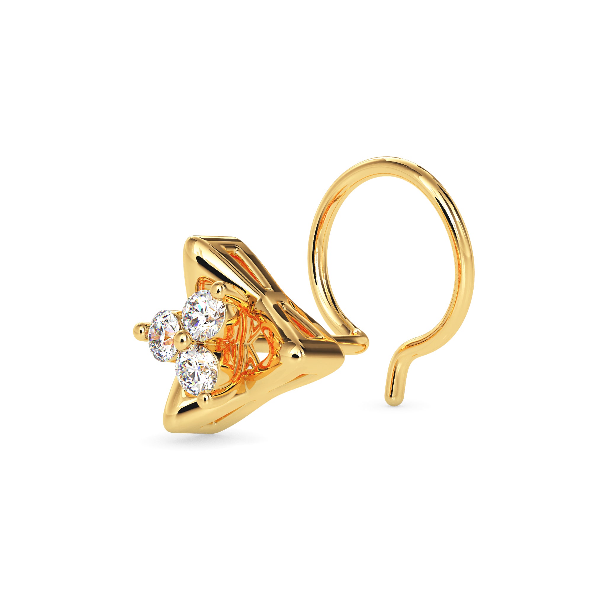0.04Ct Triangle Round Three Stone Lab-Grown Diamond Gold Wire Back Stud Nosepins