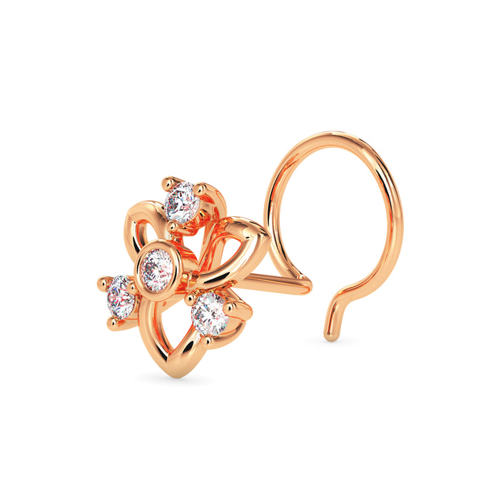 0.05Ct Floral Round Bezel Lab-Grown Diamond Gold Wire Back Stud Nosepins