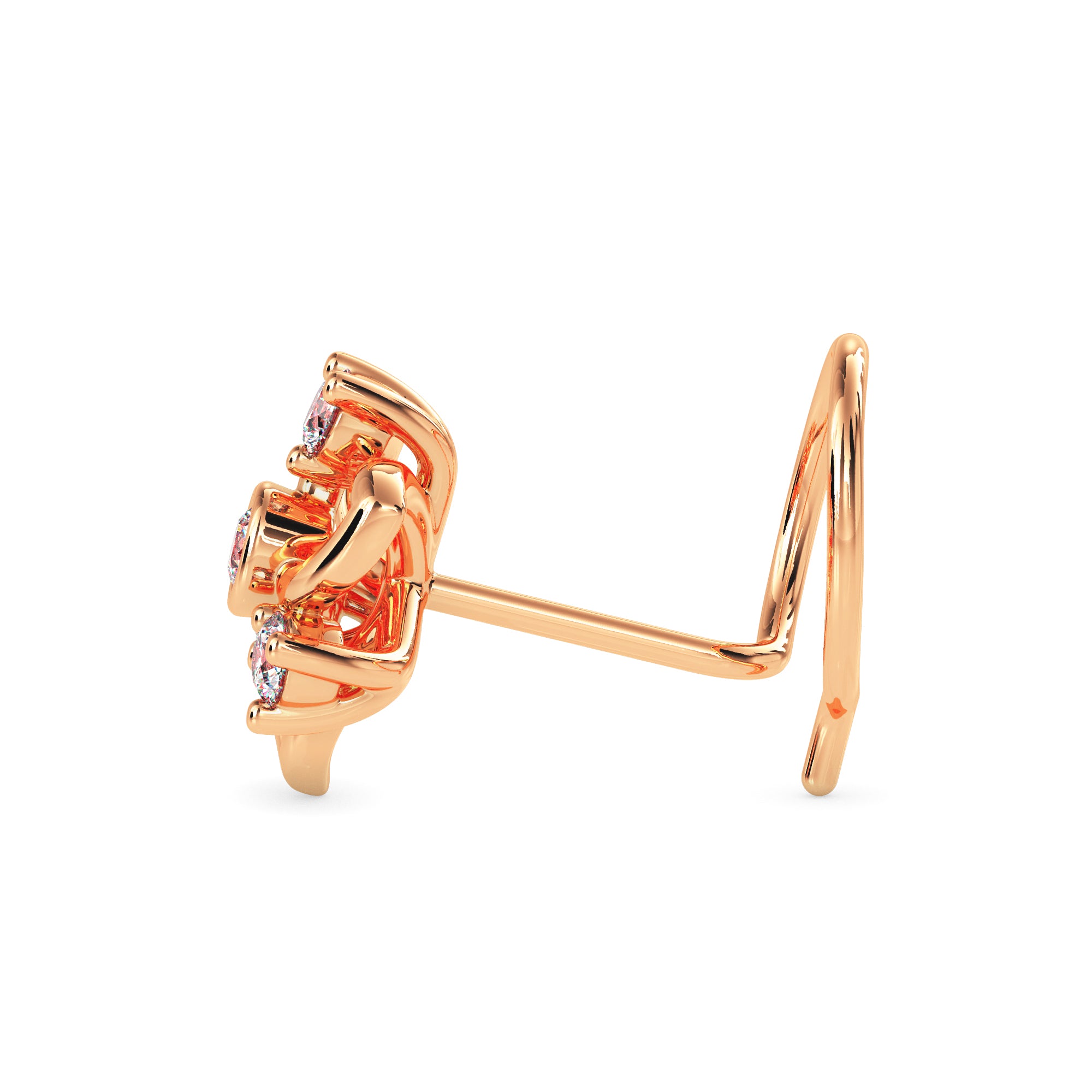 0.05Ct Floral Round Bezel Lab-Grown Diamond Gold Wire Back Stud Nosepins