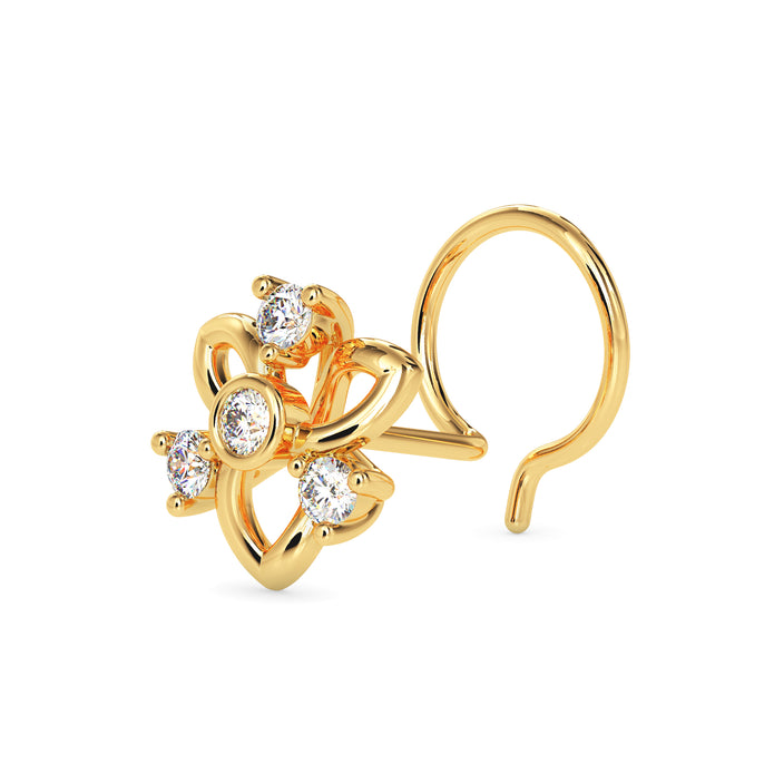 0.05Ct Floral Round Bezel Lab-Grown Diamond Gold Wire Back Stud Nosepins