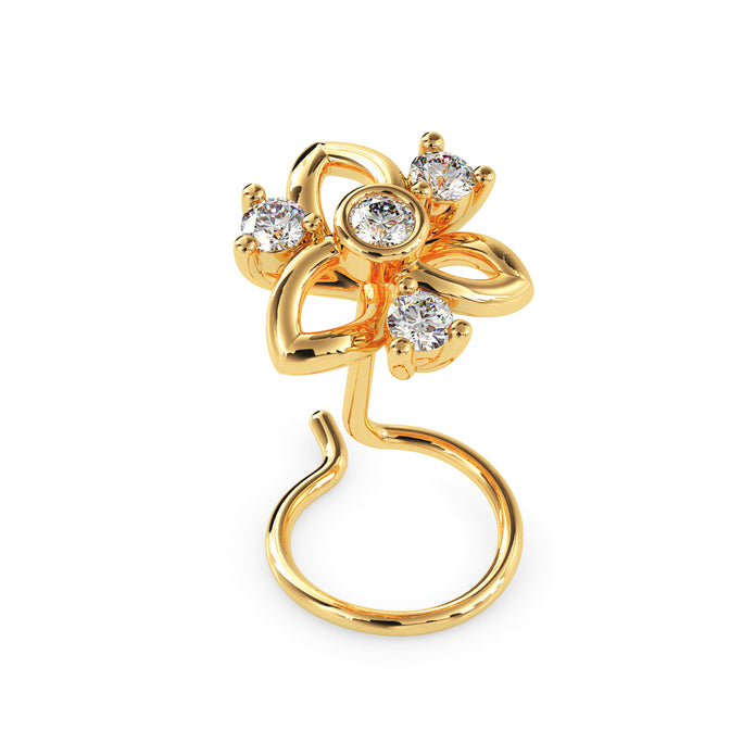 0.05Ct Floral Round Bezel Lab-Grown Diamond Gold Wire Back Stud Nosepins