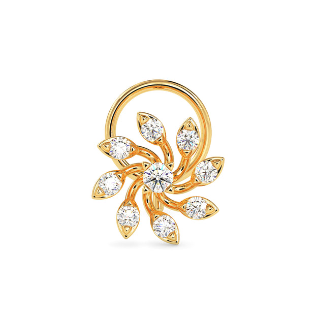 0.07Ct Floral Spiral Prong Set Lab-Grown Diamond Gold Wire Back Stud Nosepins