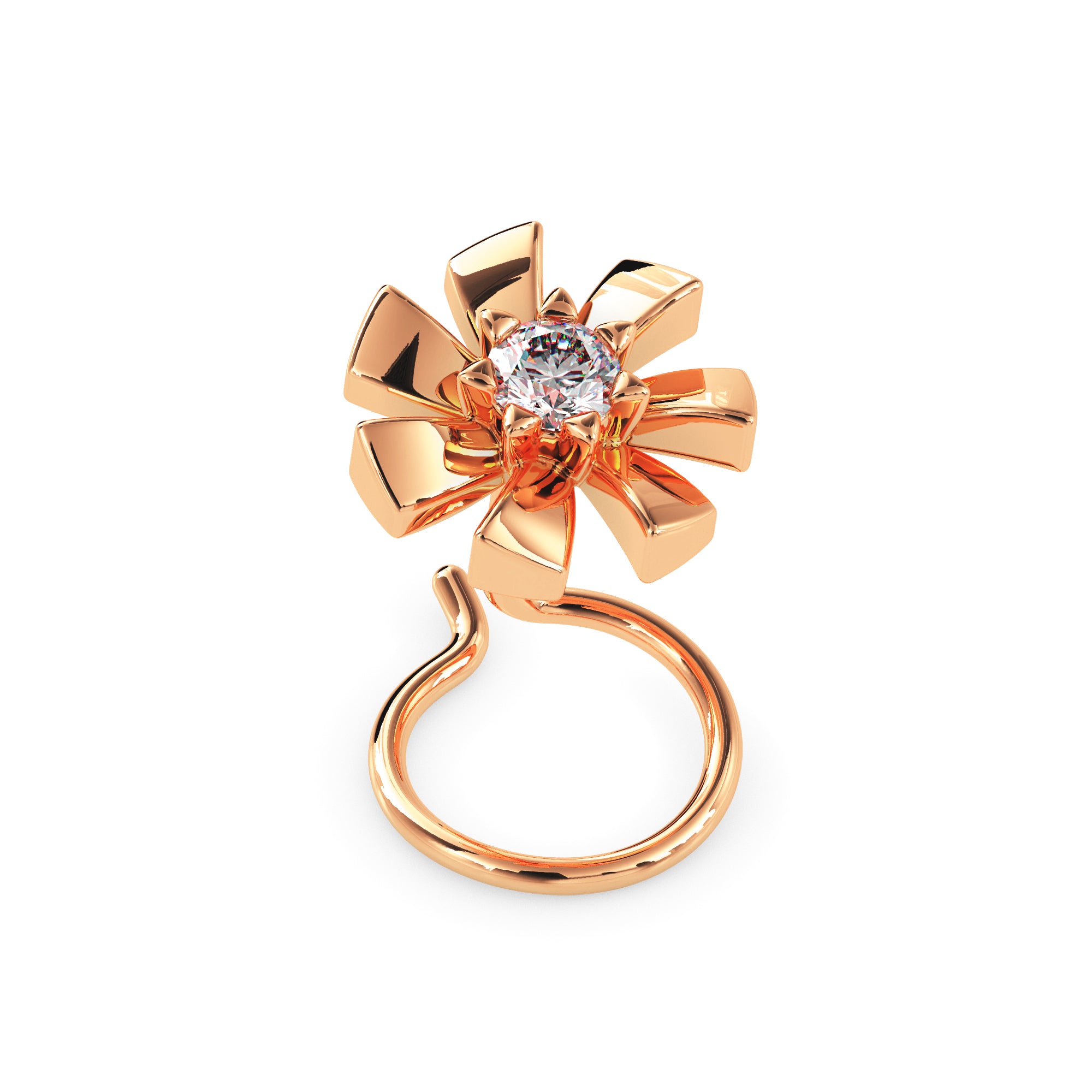 0.03Ct Spiral Design Round Prong Set Lab-Grown Diamond Gold Wire Back Stud Nosepins