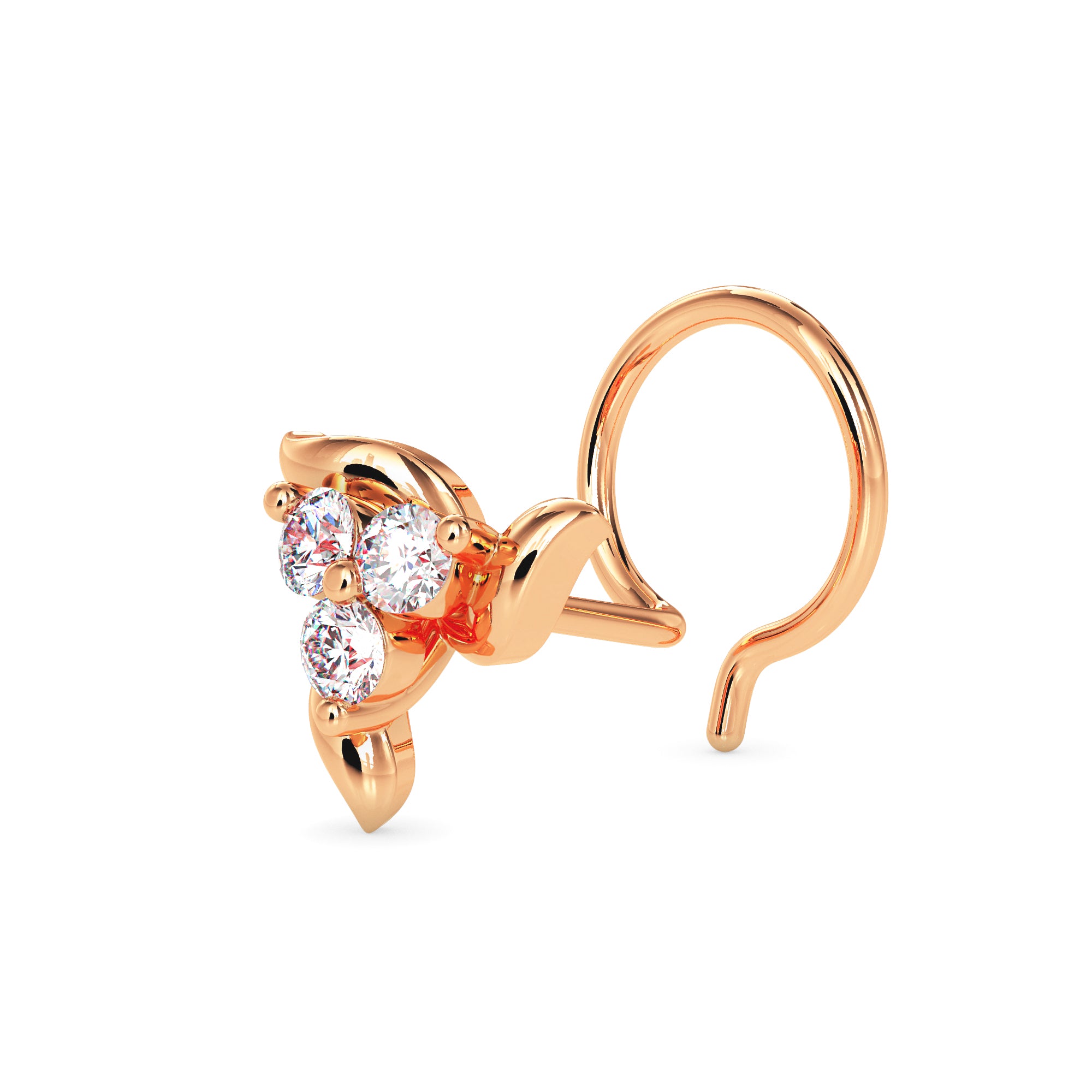 0.06Ct Round Three Stone Lab-Grown Diamond Gold Wire Back Stud Nosepins