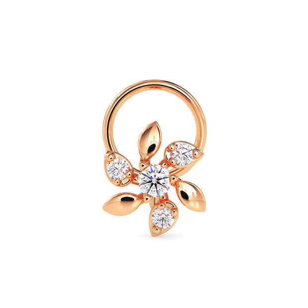 0.05Ct Floral Round Prong Set Lab-Grown Diamond Gold Wire Back Stud Nosepins