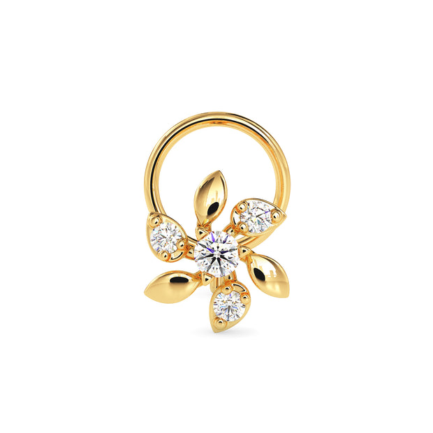 0.05Ct Floral Round Prong Set Lab-Grown Diamond Gold Wire Back Stud Nosepins