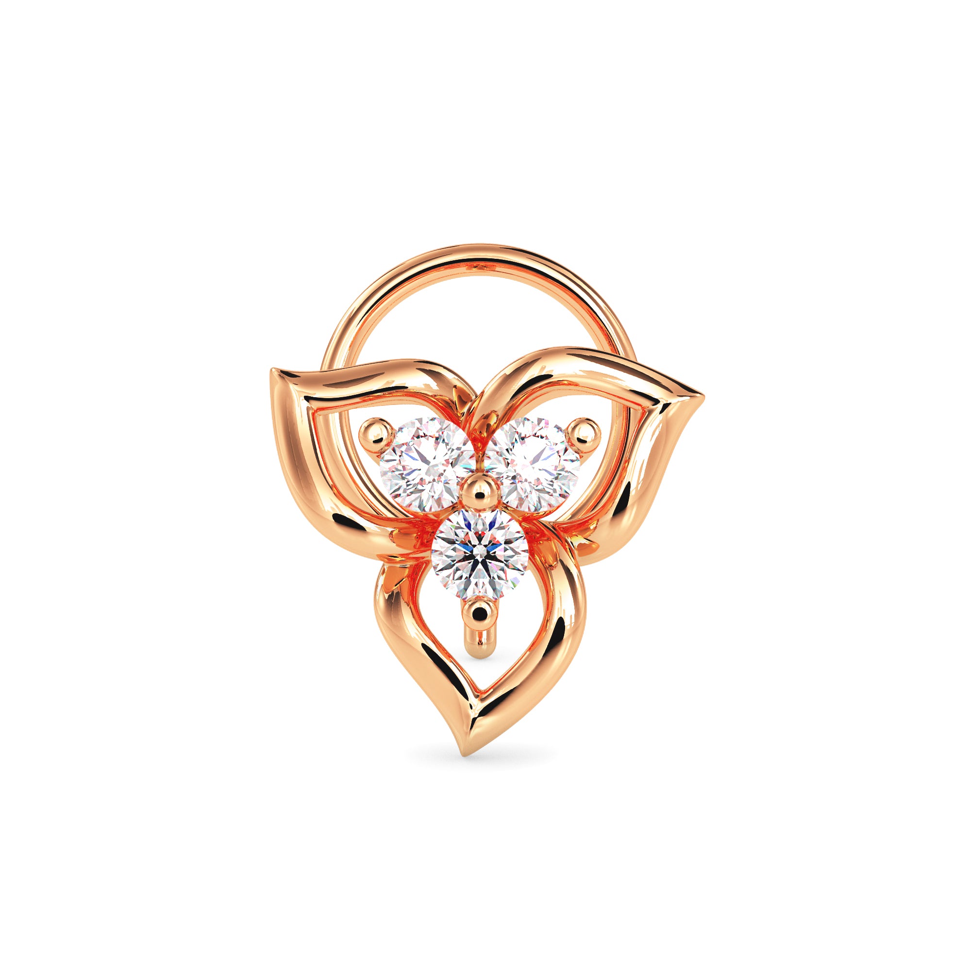 0.06Ct Floral Three Stone Lab-Grown Diamond Gold Wire Back Stud Nosepins