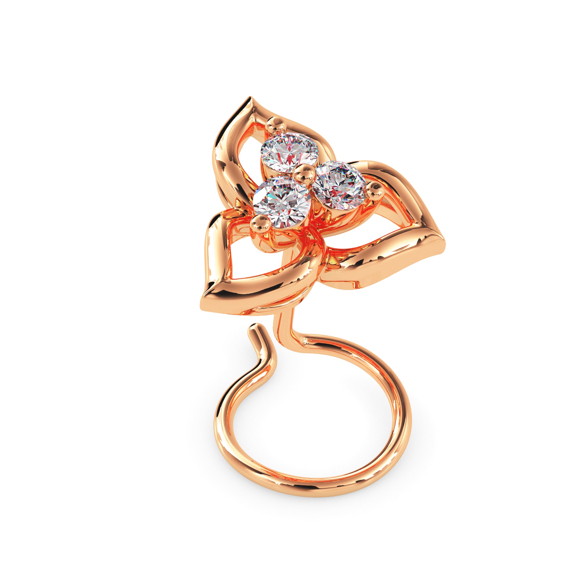 0.06Ct Floral Three Stone Lab-Grown Diamond Gold Wire Back Stud Nosepins