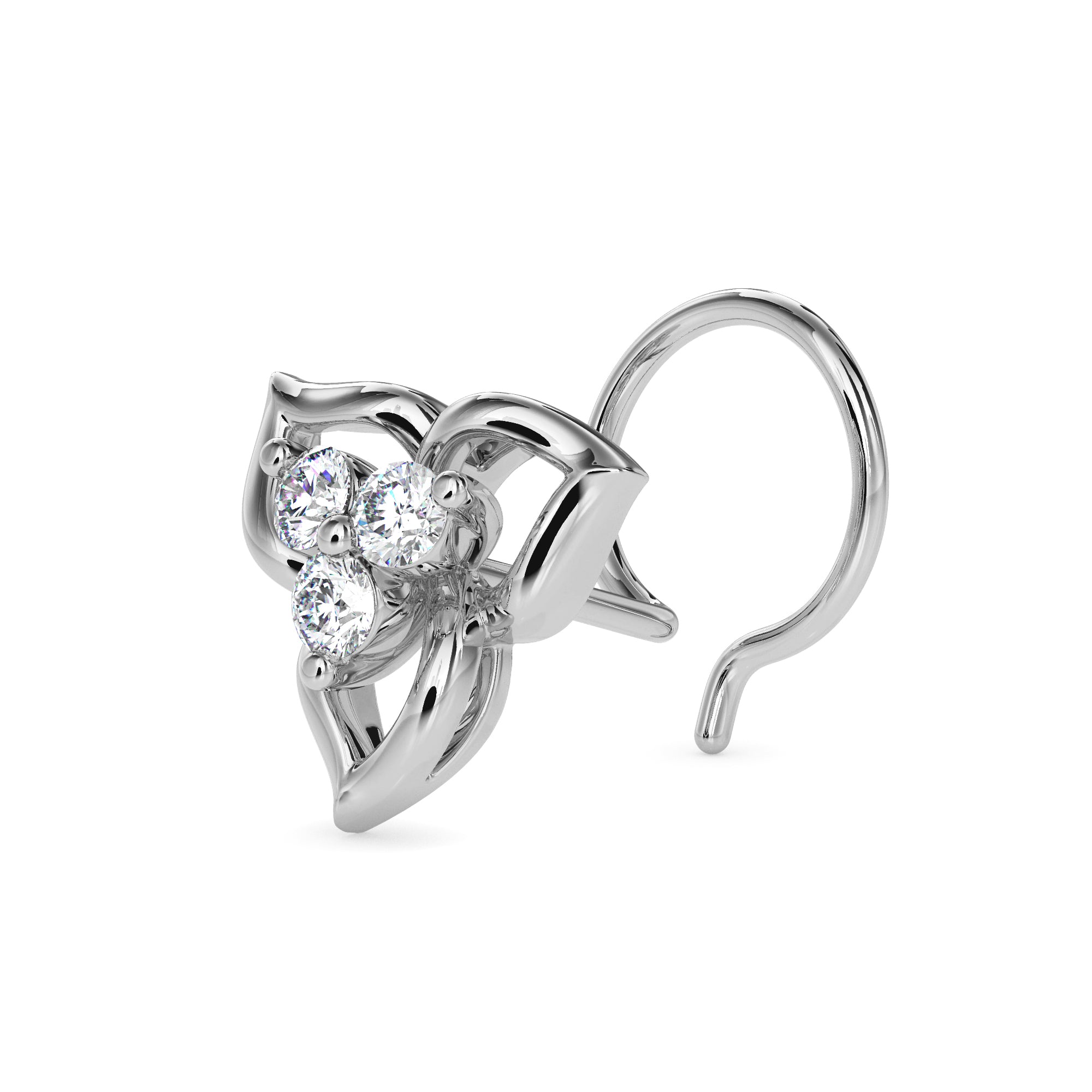 0.06Ct Floral Three Stone Lab-Grown Diamond Gold Wire Back Stud Nosepins