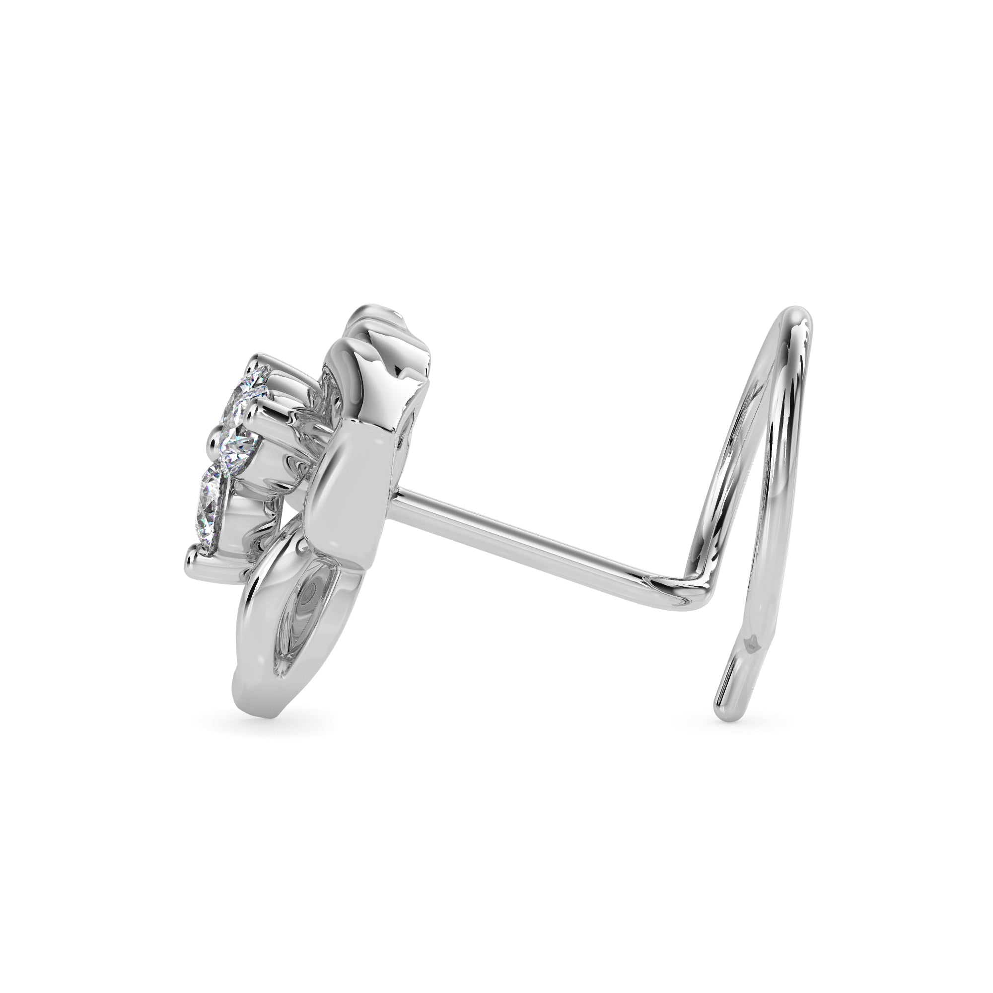 0.06Ct Floral Three Stone Lab-Grown Diamond Gold Wire Back Stud Nosepins