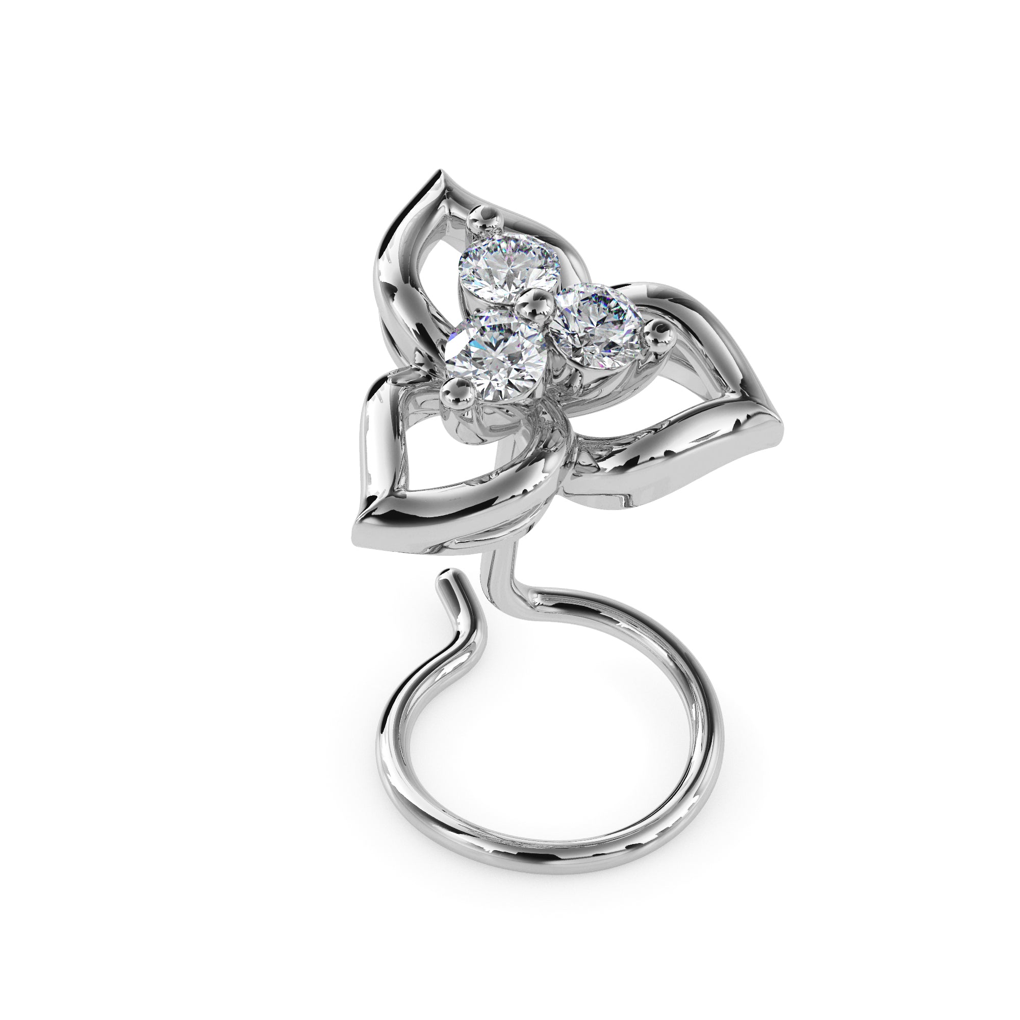 0.06Ct Floral Three Stone Lab-Grown Diamond Gold Wire Back Stud Nosepins