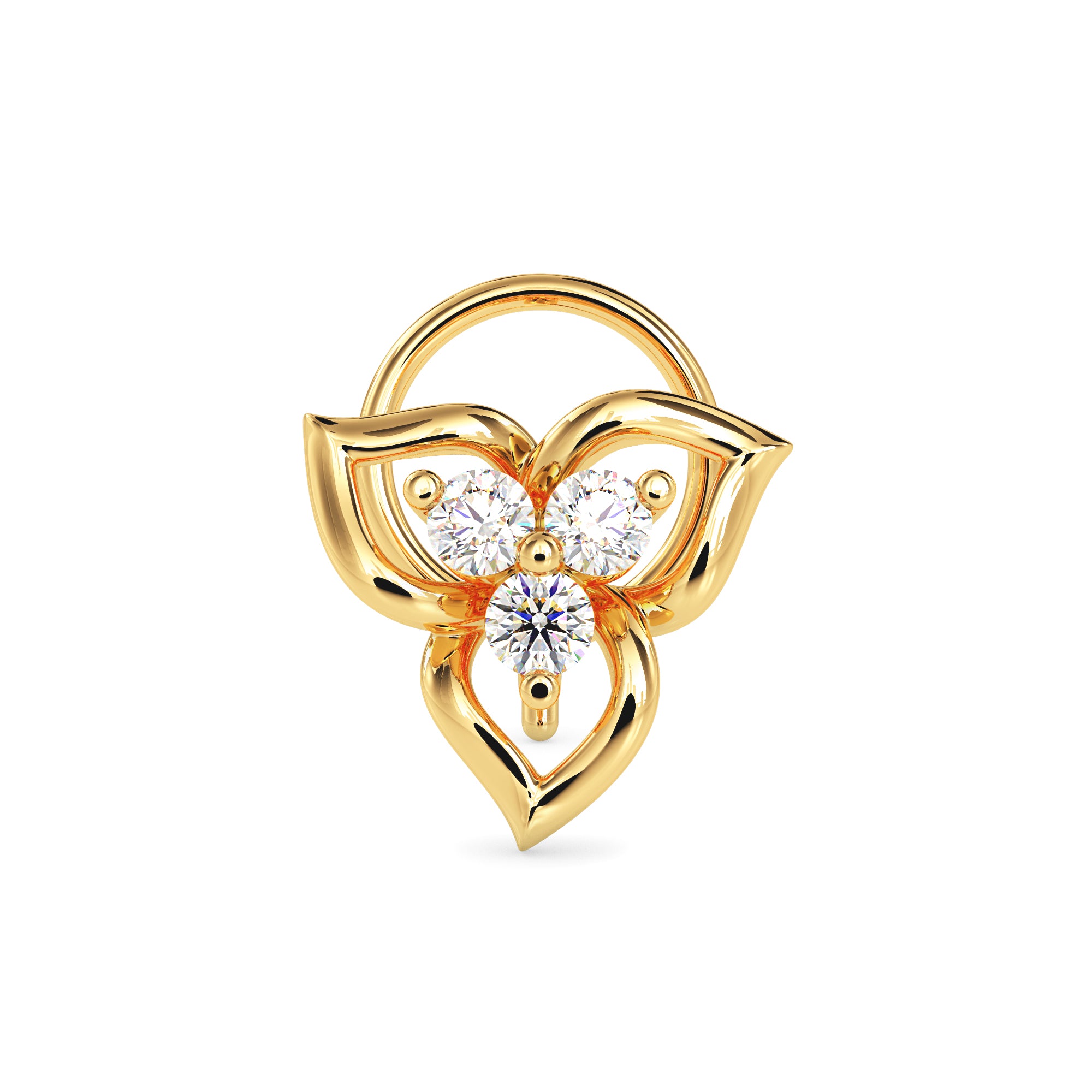 0.06Ct Floral Three Stone Lab-Grown Diamond Gold Wire Back Stud Nosepins