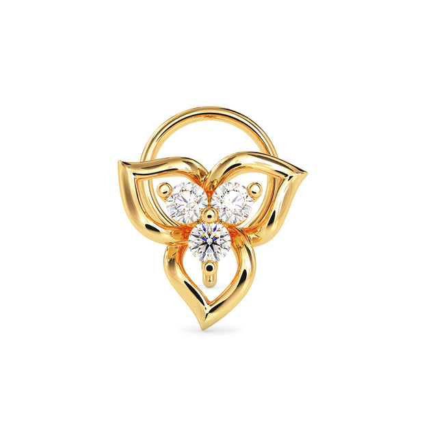 0.06Ct Floral Three Stone Lab-Grown Diamond Gold Wire Back Stud Nosepins