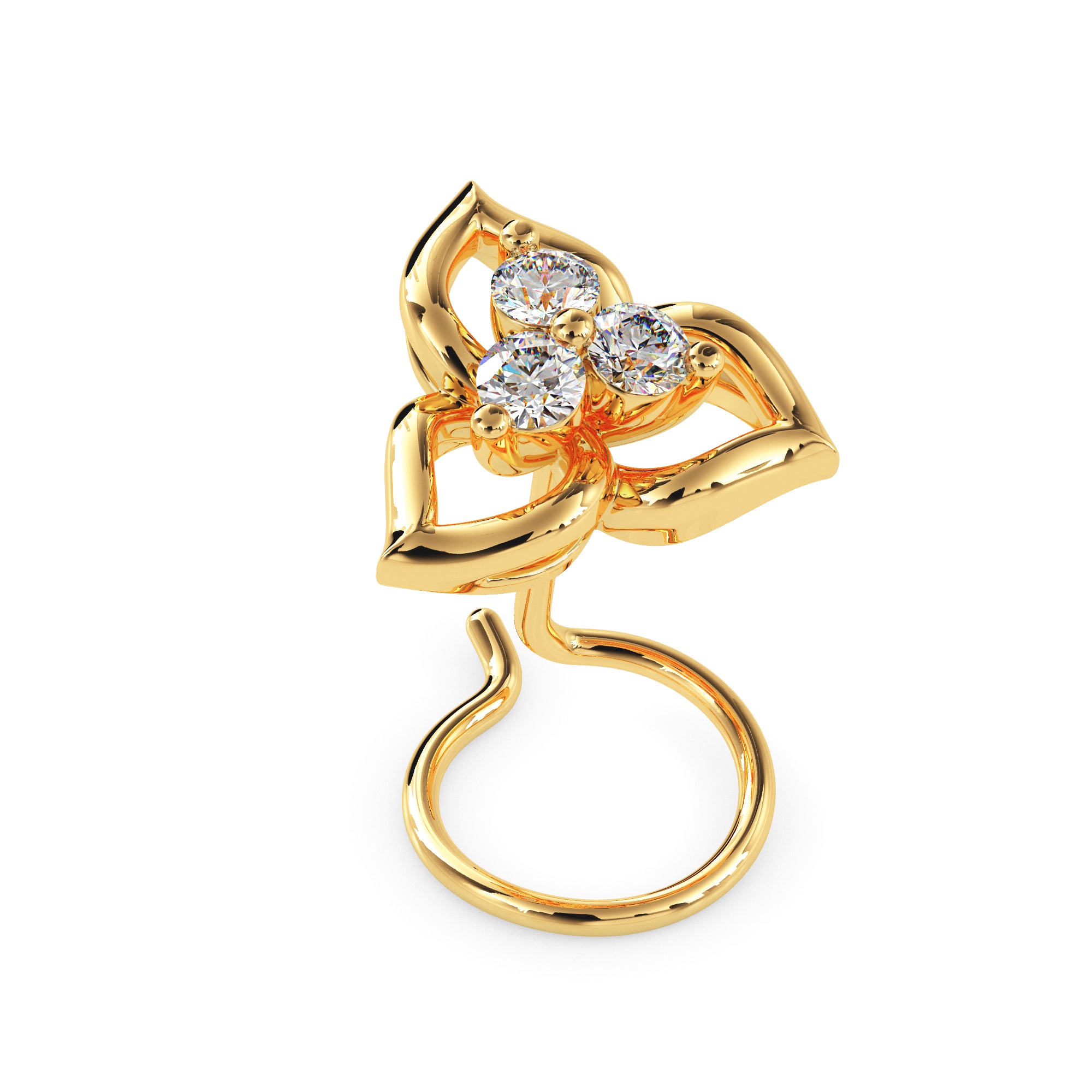 0.06Ct Floral Three Stone Lab-Grown Diamond Gold Wire Back Stud Nosepins