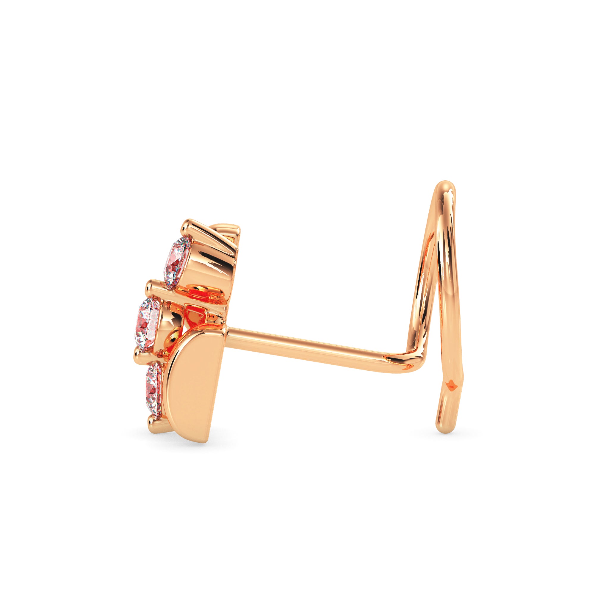 0.06Ct Three Stone Lab-Grown Diamond Gold Wire Back Stud Nosepins