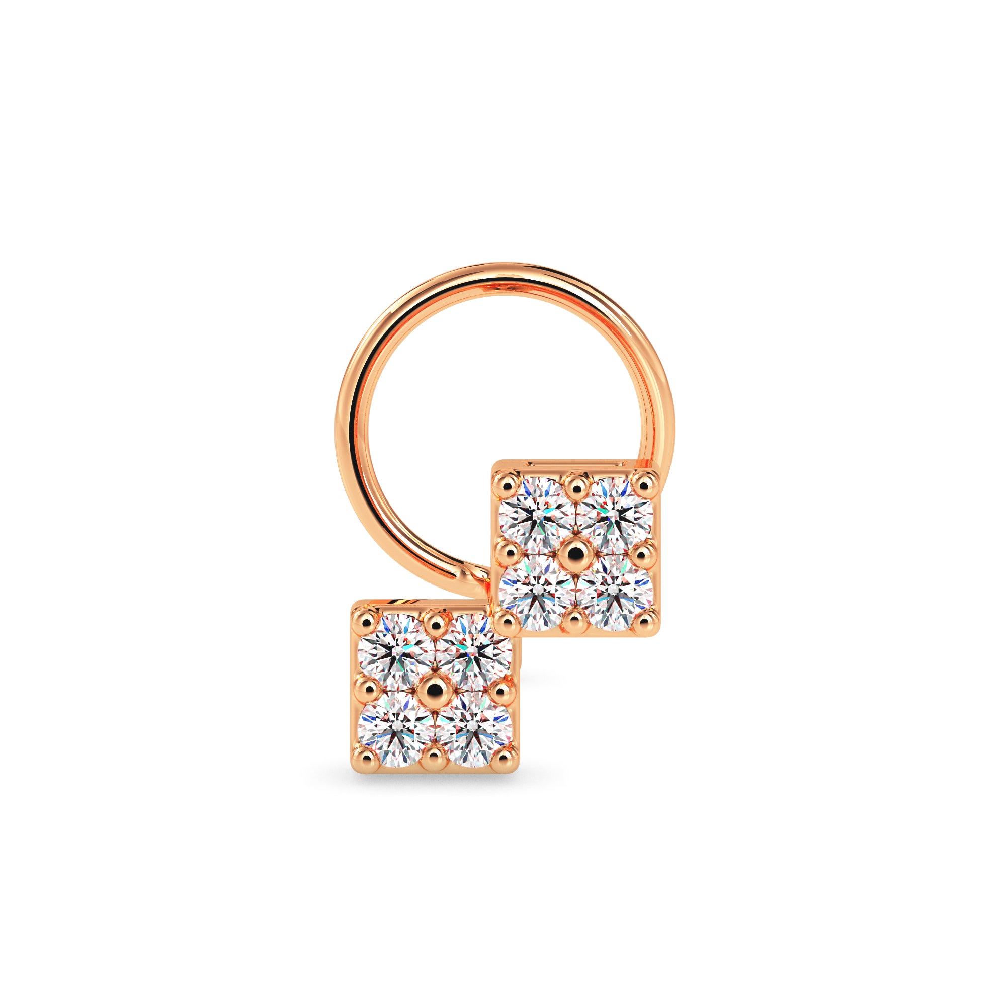0.07Ct Two Square Cluster Lab-Grown Diamond Gold Wire Back Stud Nosepins