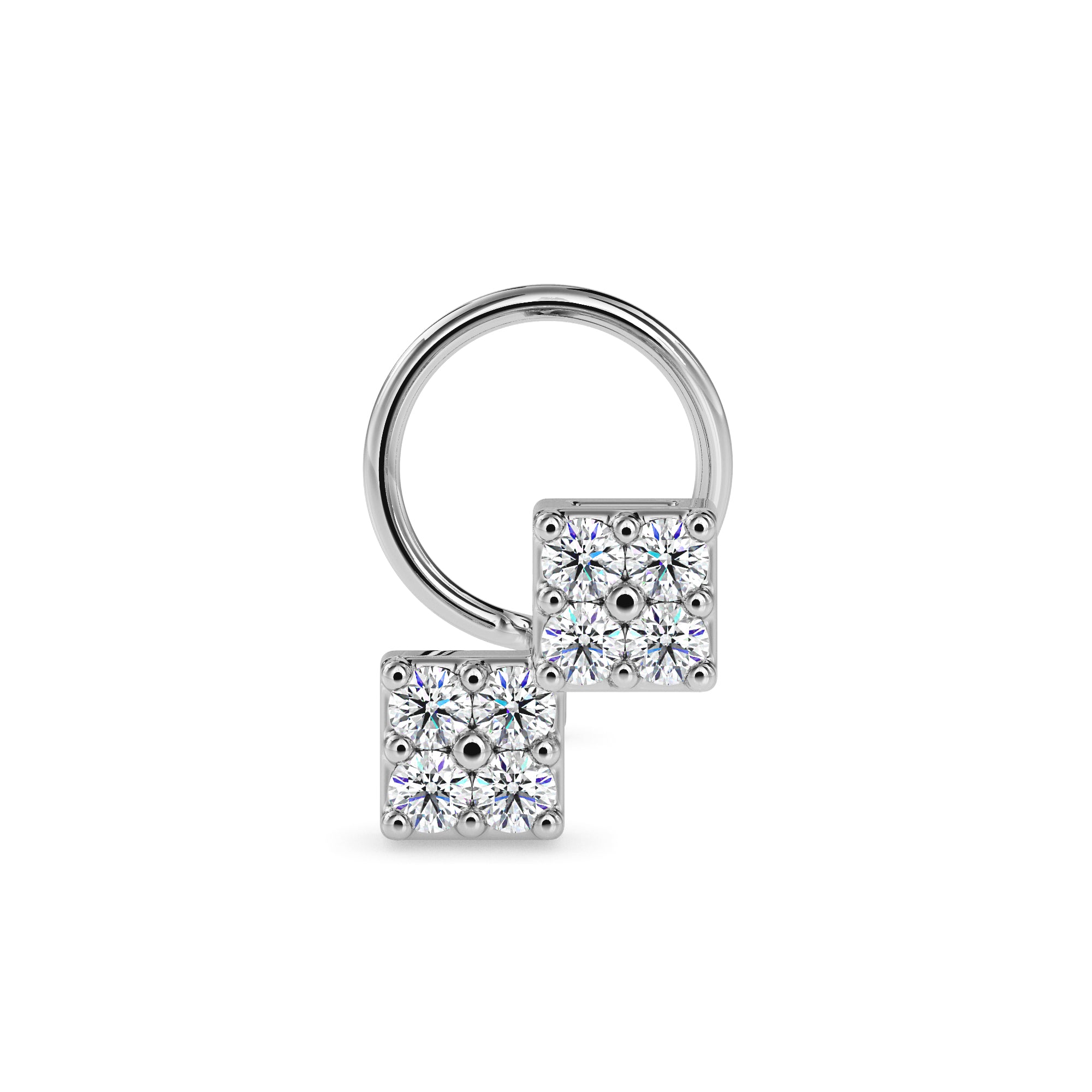 0.07Ct Two Square Cluster Lab-Grown Diamond Gold Wire Back Stud Nosepins